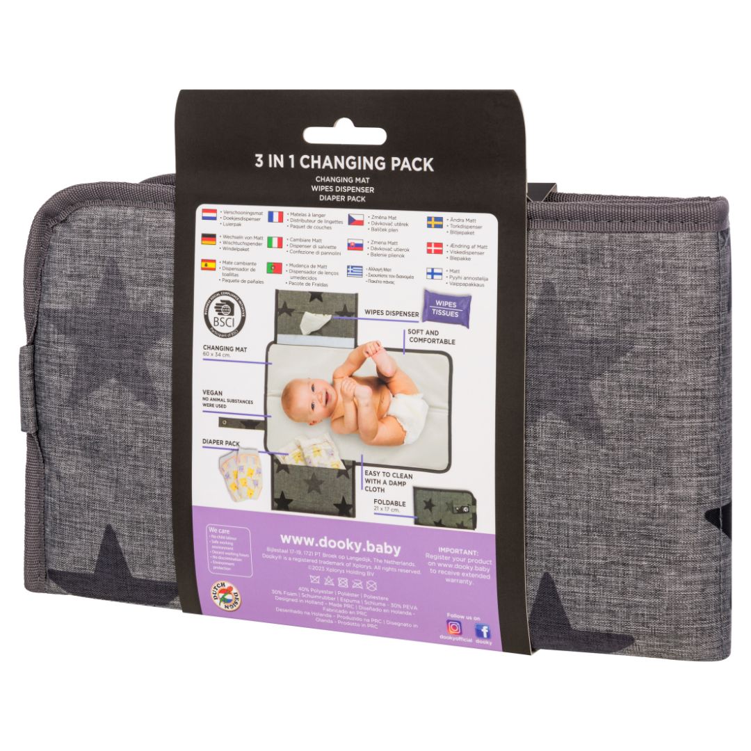 Dooky 3 in 1 Changing Pack - Grey Stars