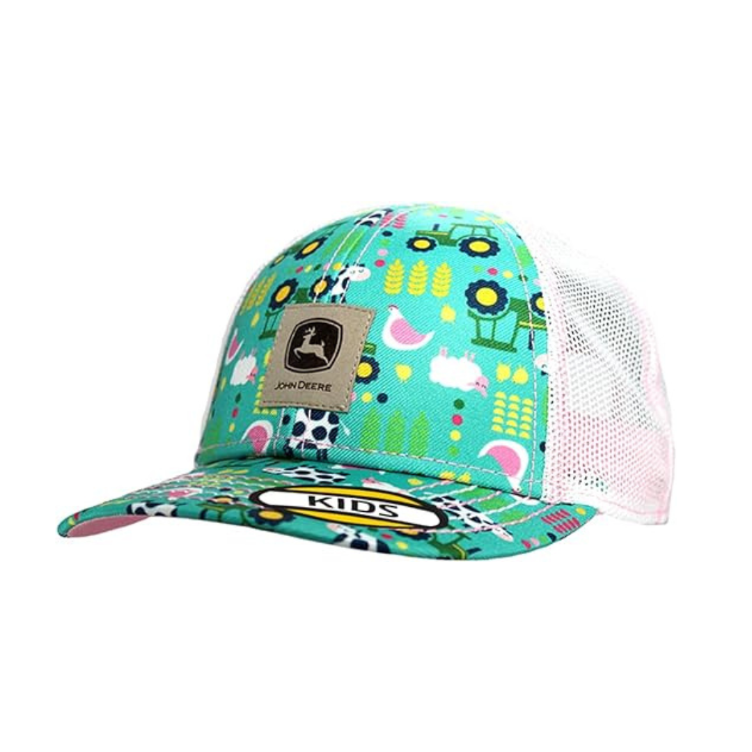 John Deere Green and Pink Farm Print Kids Cap