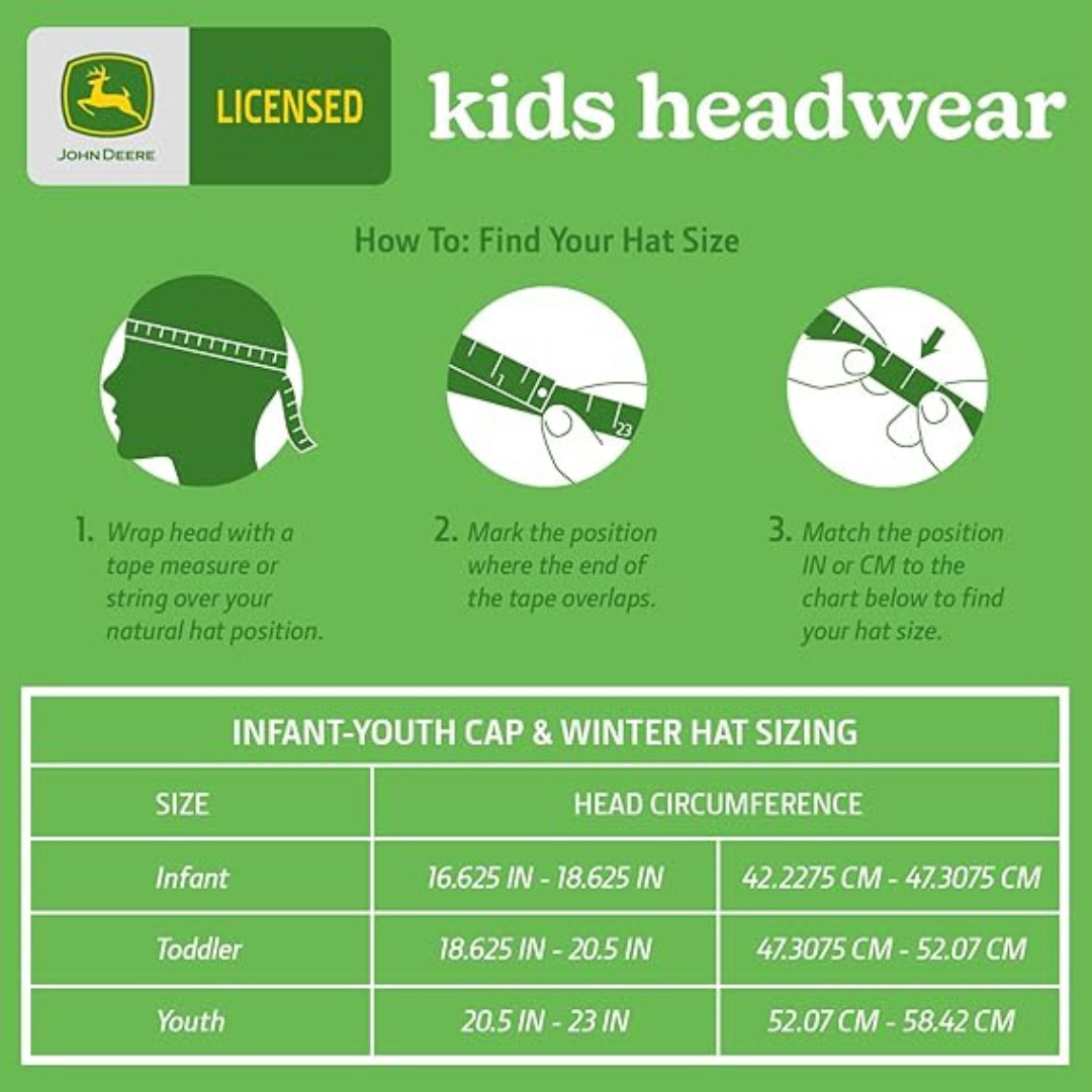 John Deere Toddler and Kids Headwear Size Guide