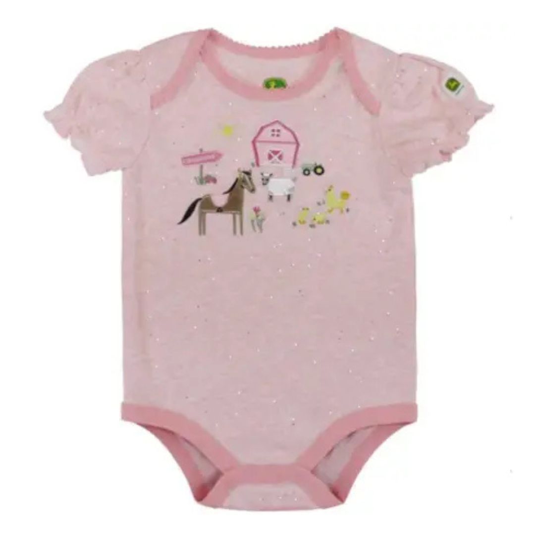 John Deere 'Pink Sugar Glitter Yard' Babygrow