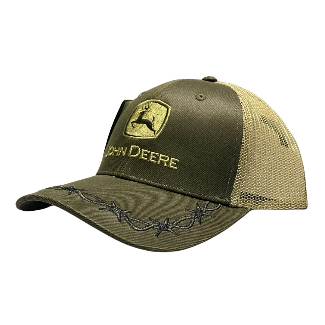 John Deere Olive Oilskin Barbed Wire Cap - Adult