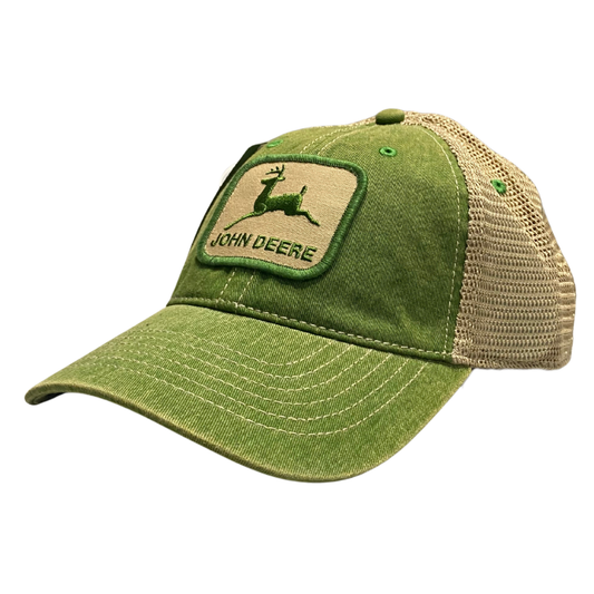John Deere Washed Green and Soft Brown Mesh Cap- Adult