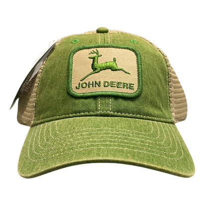 John Deere Washed Green and Soft Brown Mesh Cap- Adult