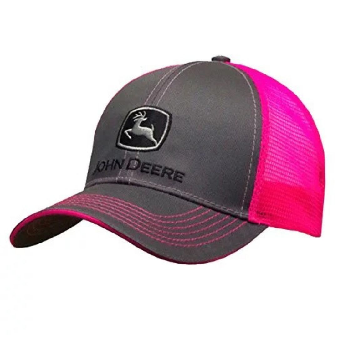John Deere Charcoal and Neon Pink Mesh Cap – Adult