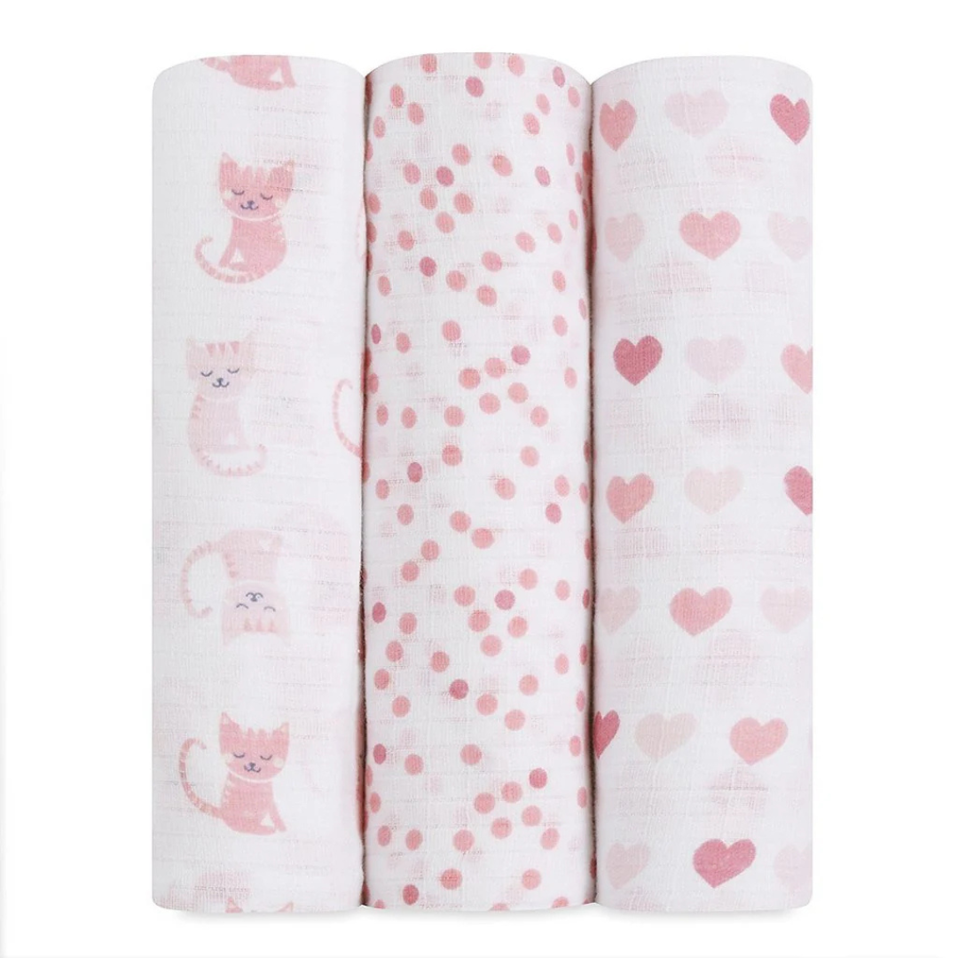 Aden+Anais 3 Pack Bamboo Swaddles- Kitty Love