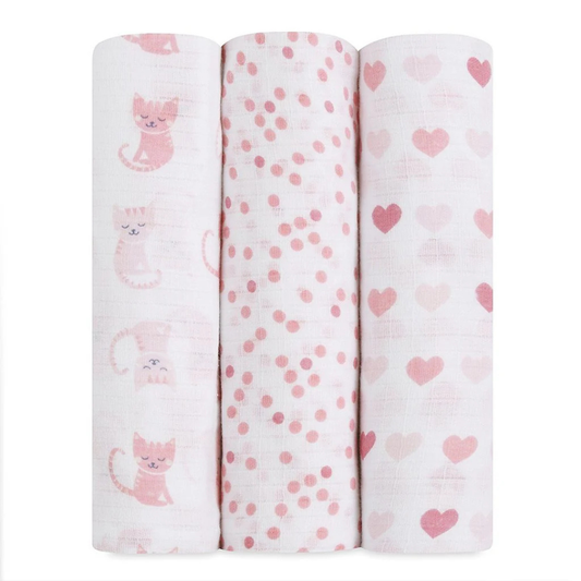 Aden+Anais 3 Pack Bamboo Swaddles- Kitty Love
