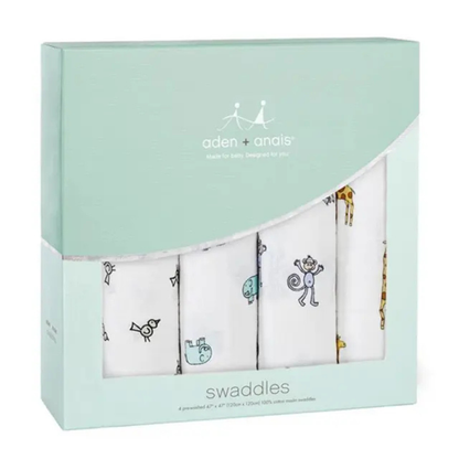 Aden+Anais 4 Pack Muslin Swaddles - Jungle Jam
