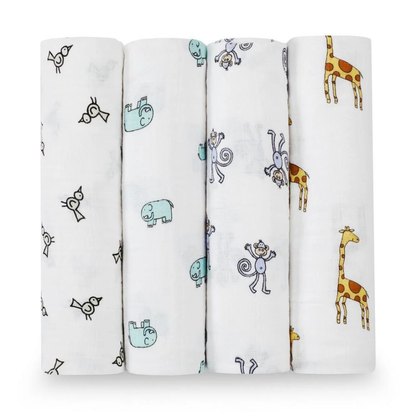 Aden+Anais 4 Pack Muslin Swaddles - Jungle Jam