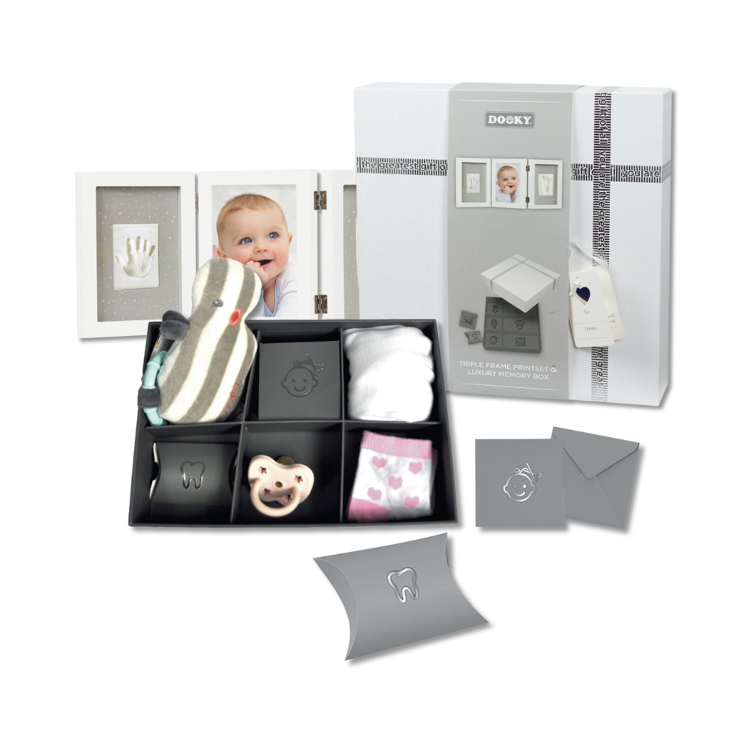 Dooky Gift Set - Triple Frame Handprint and Memory Box
