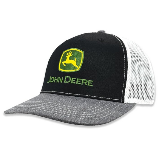 John Deere Black & Grey Mesh Adult Cap- Front