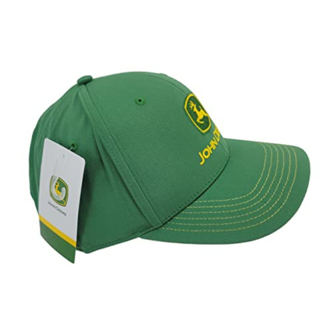 Green cap with yellow logo and text on a white background