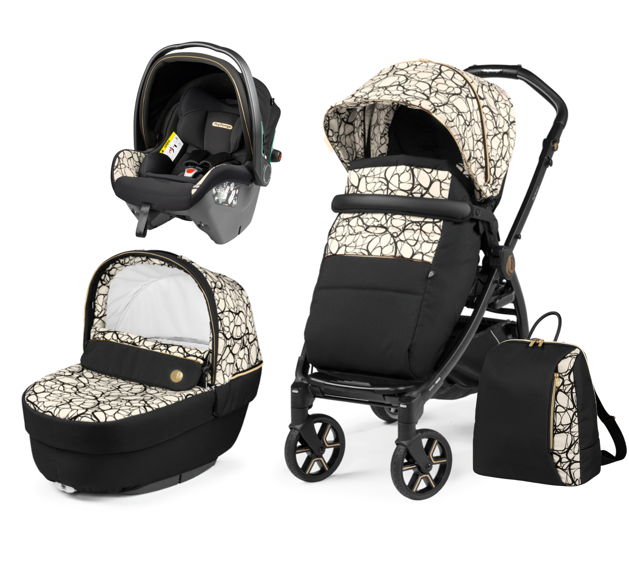 Peg Perego Book SLK Modular 3 in 1 travel system - Includes infant car seat, bassinet, toddler seat, nappy bag, and foot muff. Maneuverable on various surfaces. Available in South Africa with CB Baby.