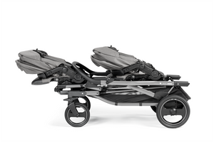 Peg Perego Duette Piroet tandem twin stroller in Mercury color. Includes high-performance frame and two toddler Pop-Up seats with foot muff. Available in South Africa through CB Baby.