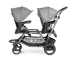 Load image into Gallery viewer, Peg Perego Duette Piroet tandem twin stroller in Mercury color. Includes high-performance frame and two toddler Pop-Up seats with foot muff. Available in South Africa through CB Baby.
