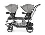 Load image into Gallery viewer, Peg Perego Duette Piroet tandem twin stroller in Mercury color. Includes high-performance frame and two toddler Pop-Up seats with foot muff. Available in South Africa through CB Baby.
