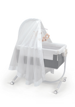 Load image into Gallery viewer, CAM Cullami Co-Sleeper Crib - Made in Italy, adjustable, with rocking function, includes melody mobile and mosquito net. Sold in South Africa with CB Baby.
