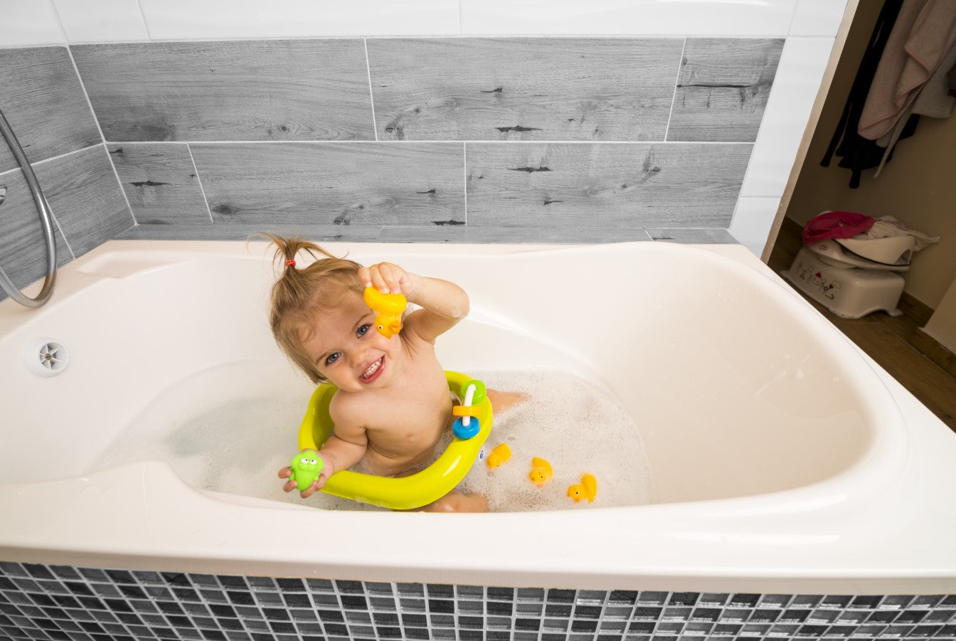 Euro Baby PANDA bath ring with toys - ergonomic design, suction cup stability, and colorful wheel toy, perfect for babies 7 months and up. Available in South Africa with CB Baby.