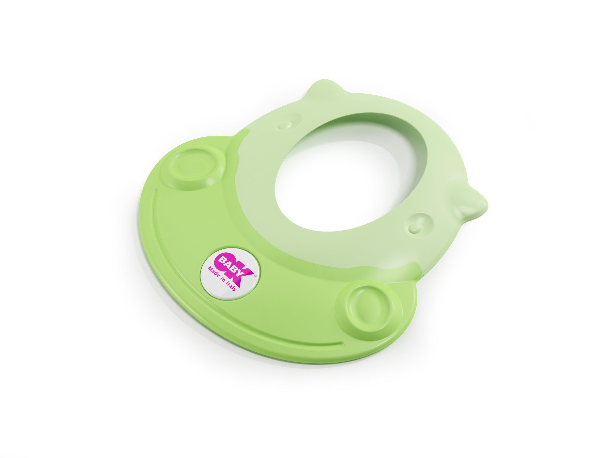 OK Baby Hippo Bath and Shower hat green - Ensures tear-free bath time by keeping soap and shampoo away from little eyes. Now available in South Africa with CB Baby.