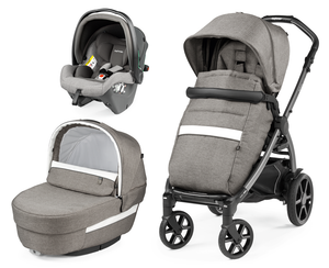 Peg Perego Book SLK Modular 3 in 1 travel system - Includes infant car seat, bassinet, toddler seat, nappy bag, and foot muff. Maneuverable on various surfaces. Available in South Africa with CB Baby.