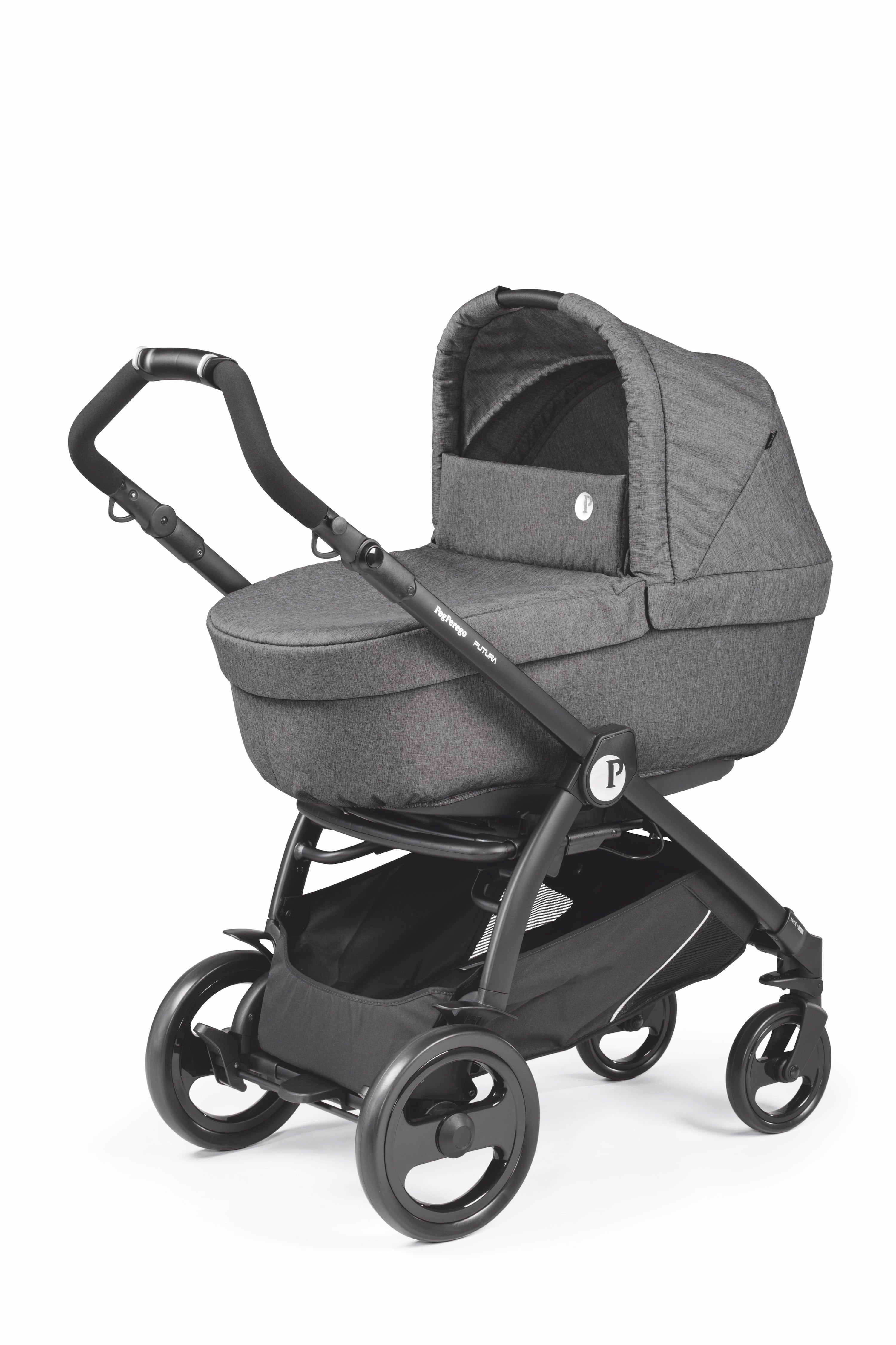 Peg Perego Futura Modular System - Centralized Handlebar, Reversible Pram Seat, Bassinet, and Car Seat all in one. Available in South Africa with CB Baby.