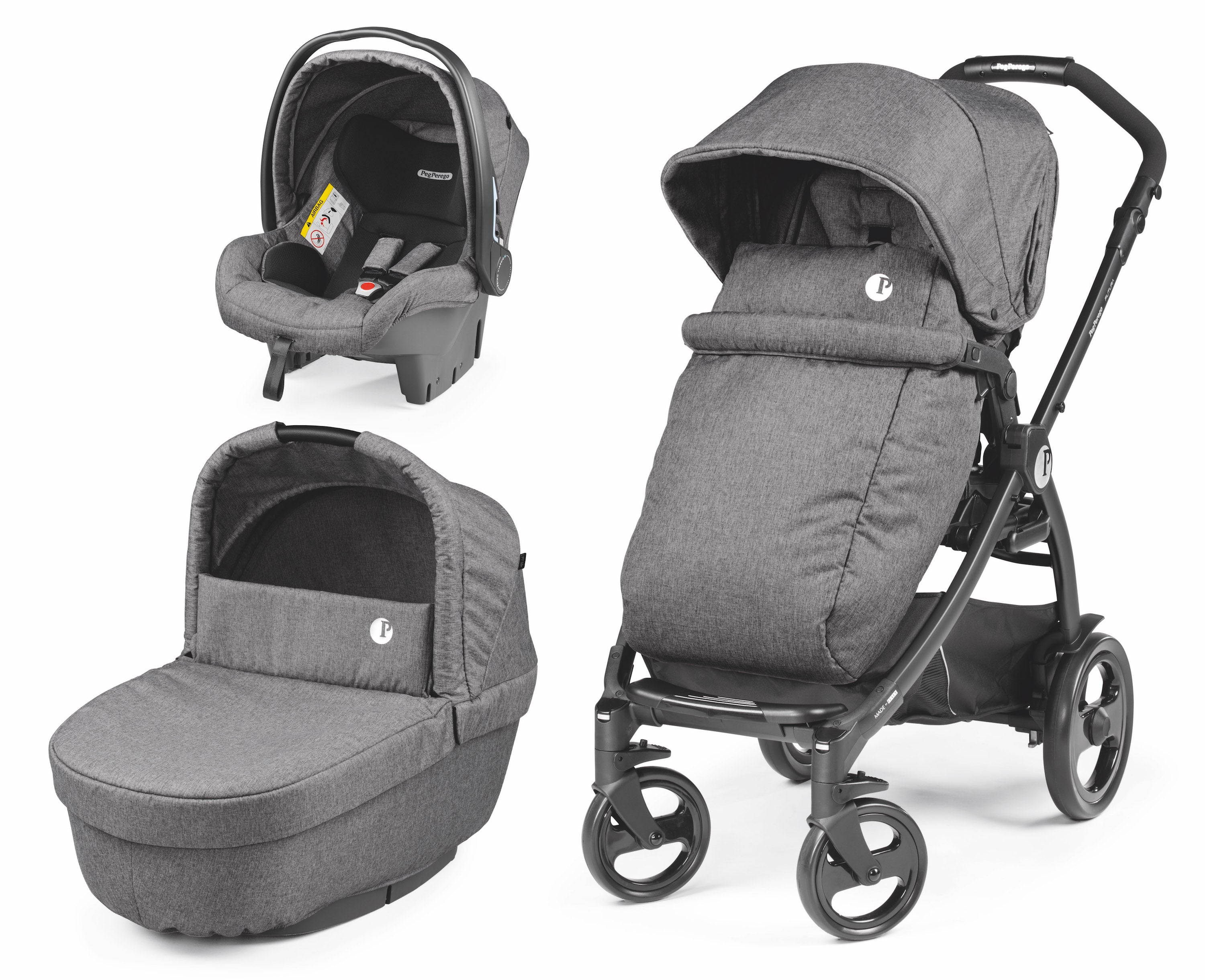Peg Perego Futura Modular System - Centralized Handlebar, Reversible Pram Seat, Bassinet, and Car Seat all in one. Available in South Africa with CB Baby.
